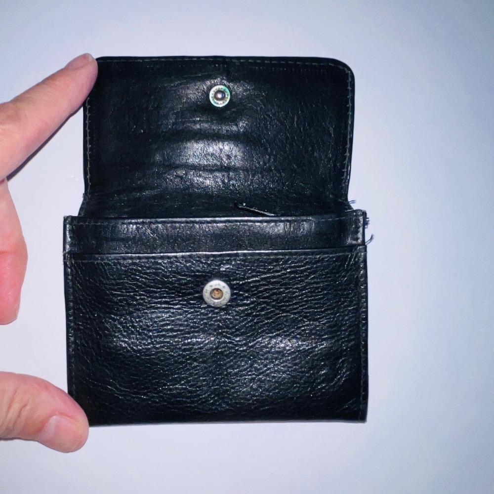 Black Leather Flap Pocket Wallet Zippered Coin Purse KAN-M Snap Vintage - Picture 3 of 6